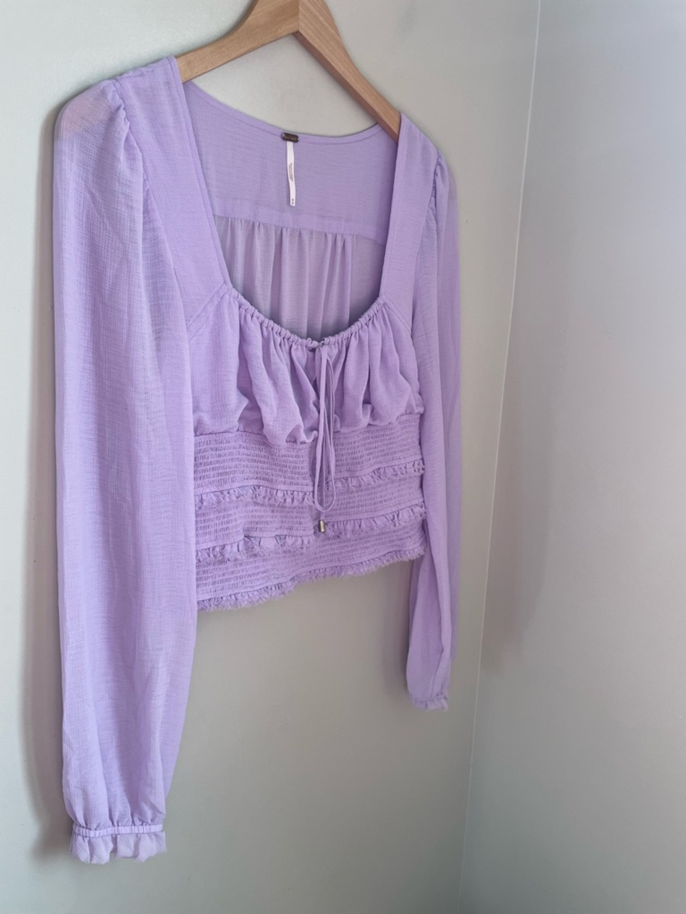 Free People Lolita Top Lavender Sz Medium Boho Sheer Smocked Festival Feminine - Picture 5 of 12